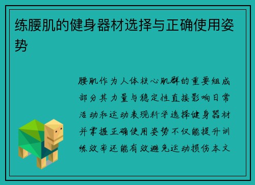 练腰肌的健身器材选择与正确使用姿势