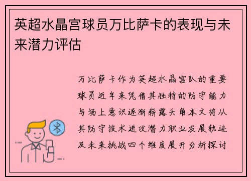 英超水晶宫球员万比萨卡的表现与未来潜力评估